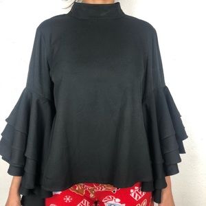 INA BLACK RUFFLED SLEEVE BLOUSE TOP